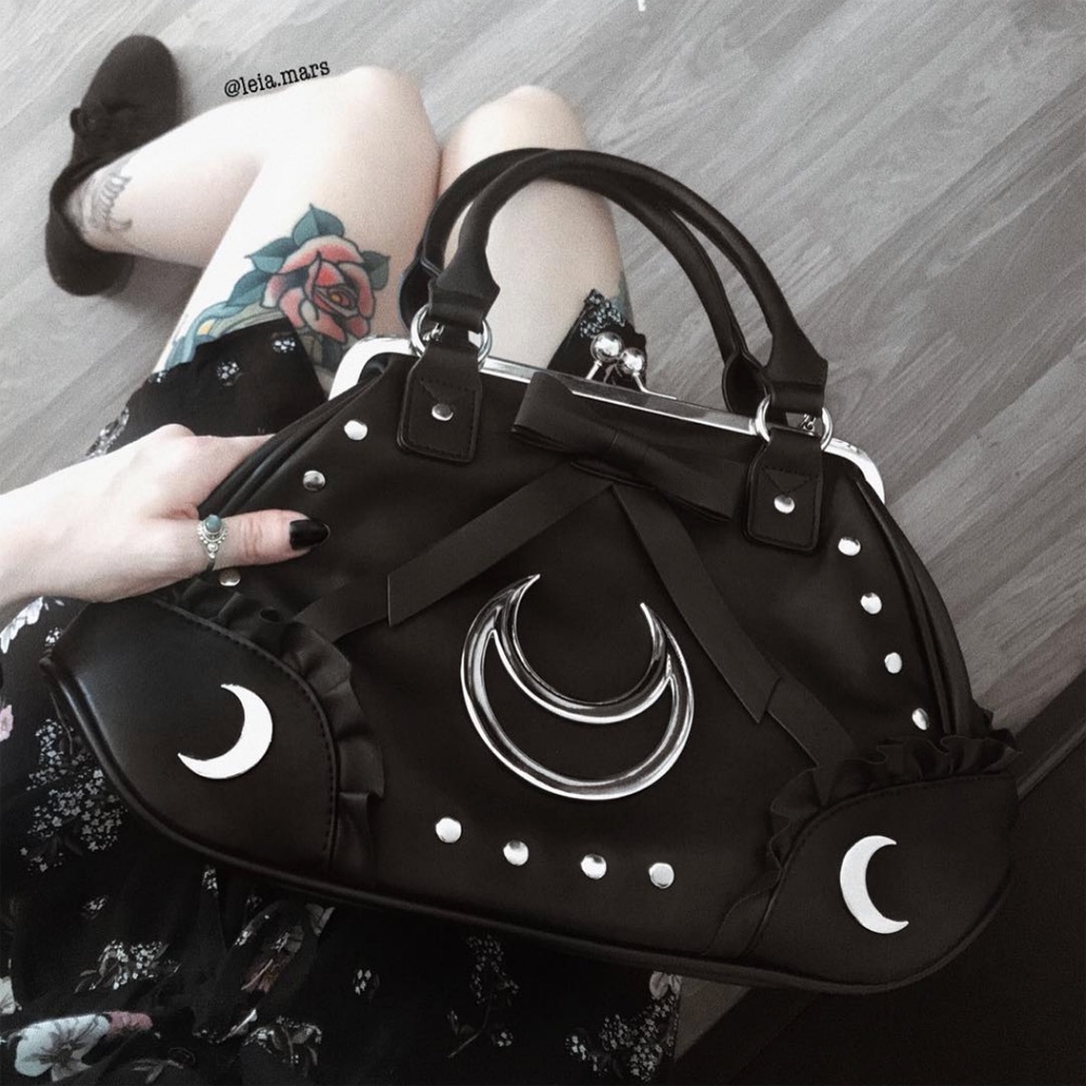 Killstar Diana Handbag | Black Handbag with Moon and Bow Embellishments